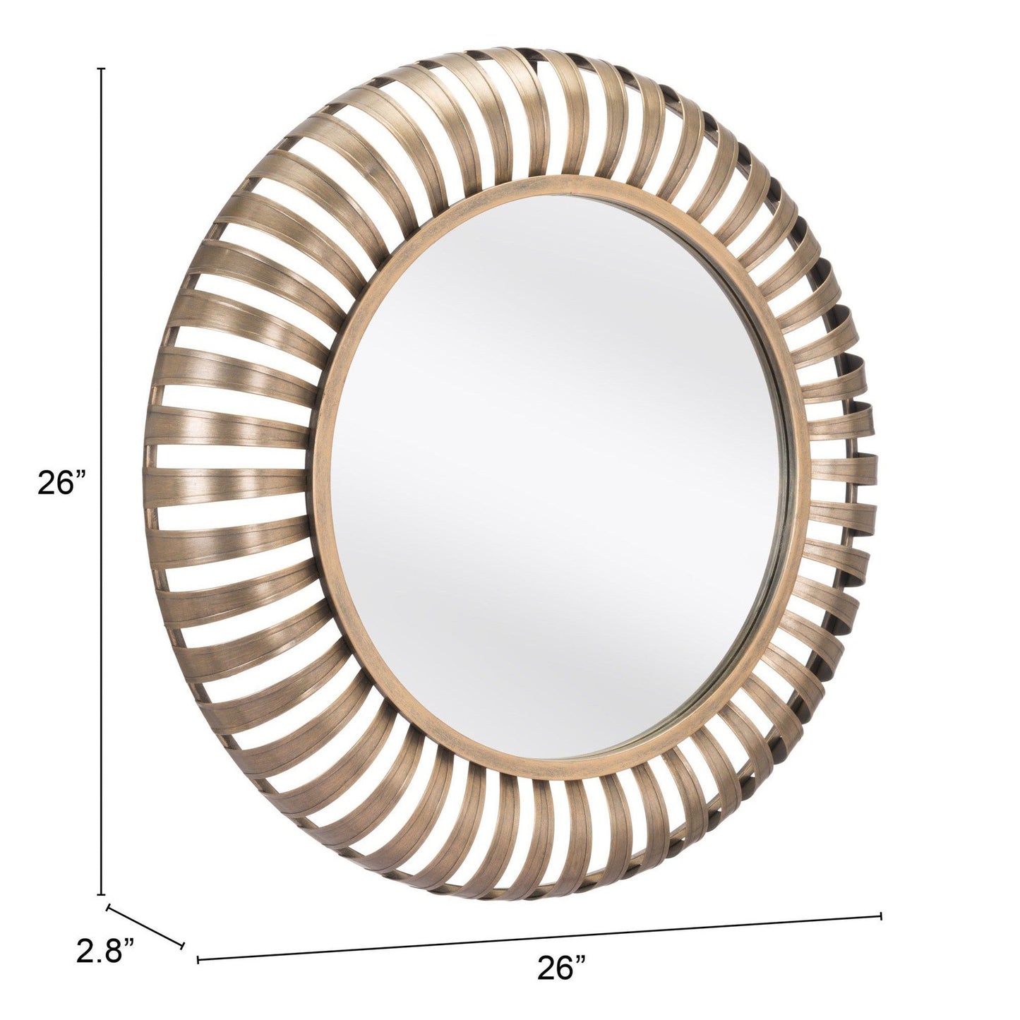 HomeRoots Matte Gold Striped Round Mirror