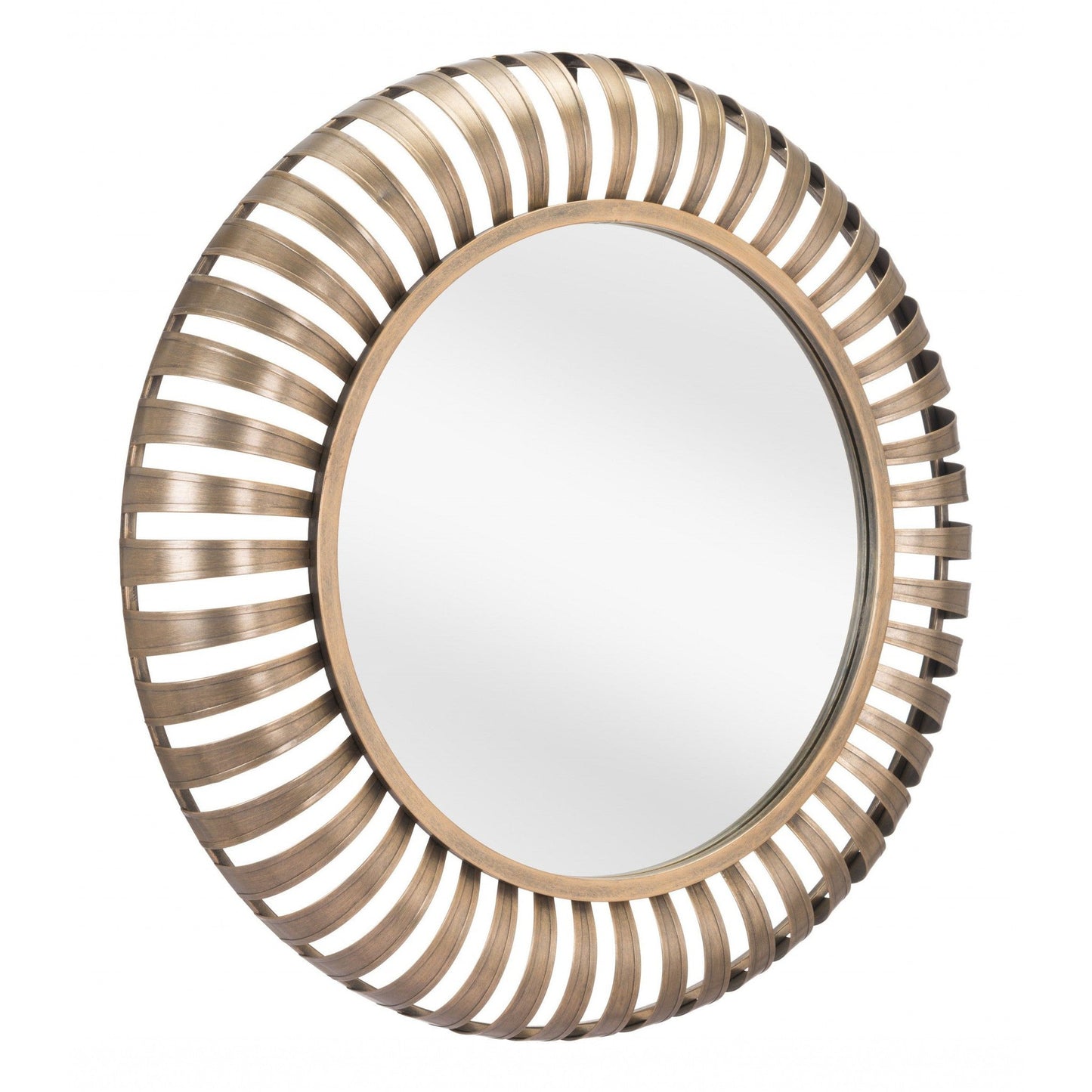 HomeRoots Matte Gold Striped Round Mirror