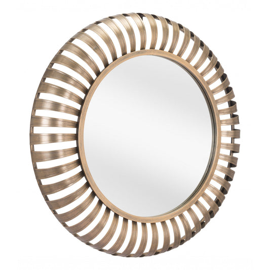 HomeRoots Matte Gold Striped Round Mirror