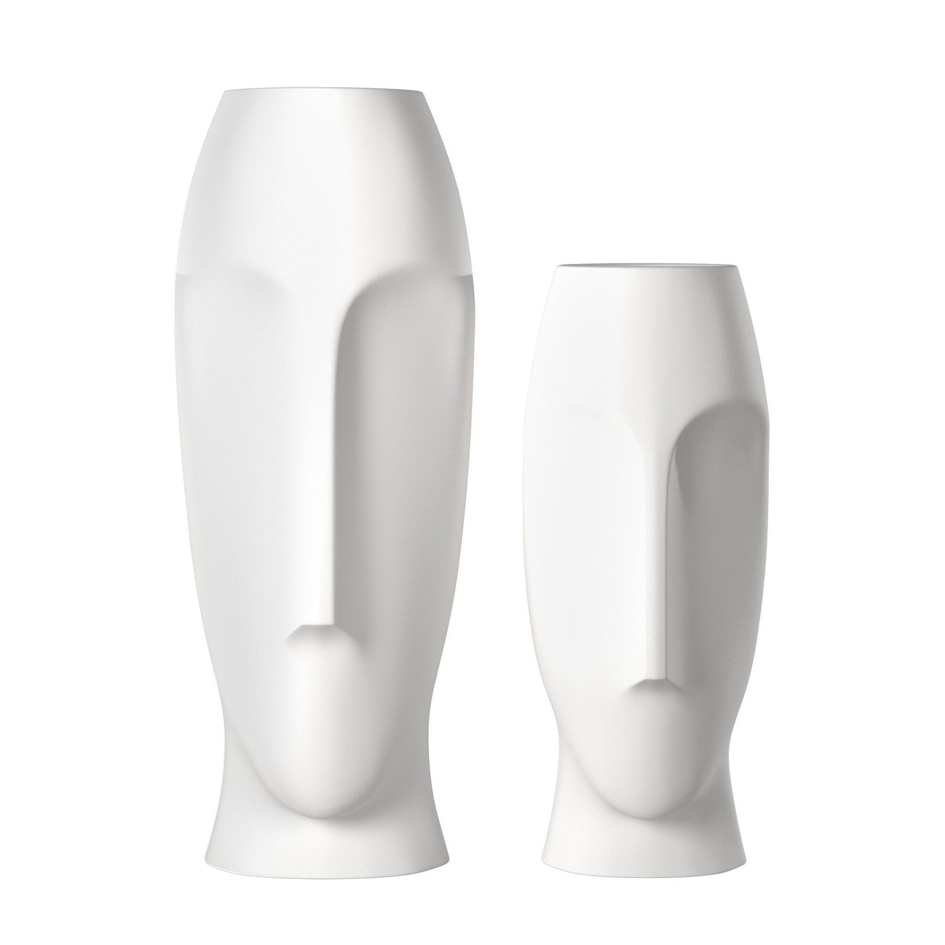 HomeRoots Matte White Ceramic Vase with Abstract Faces