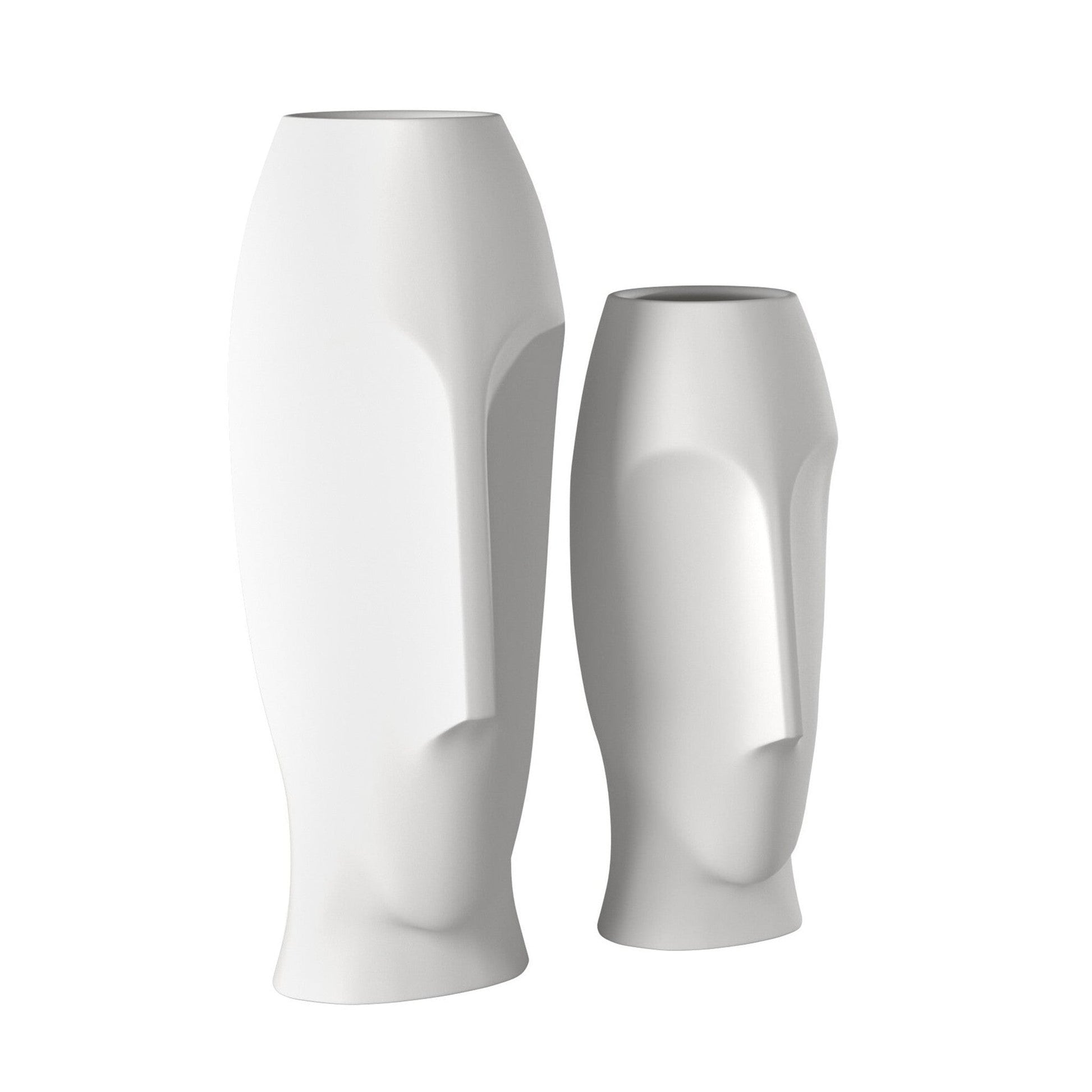 HomeRoots Matte White Ceramic Vase with Abstract Faces