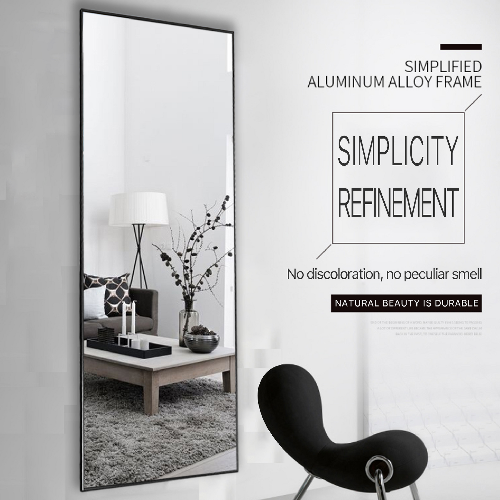 HomeRoots Minimal Black Mirror with Stand