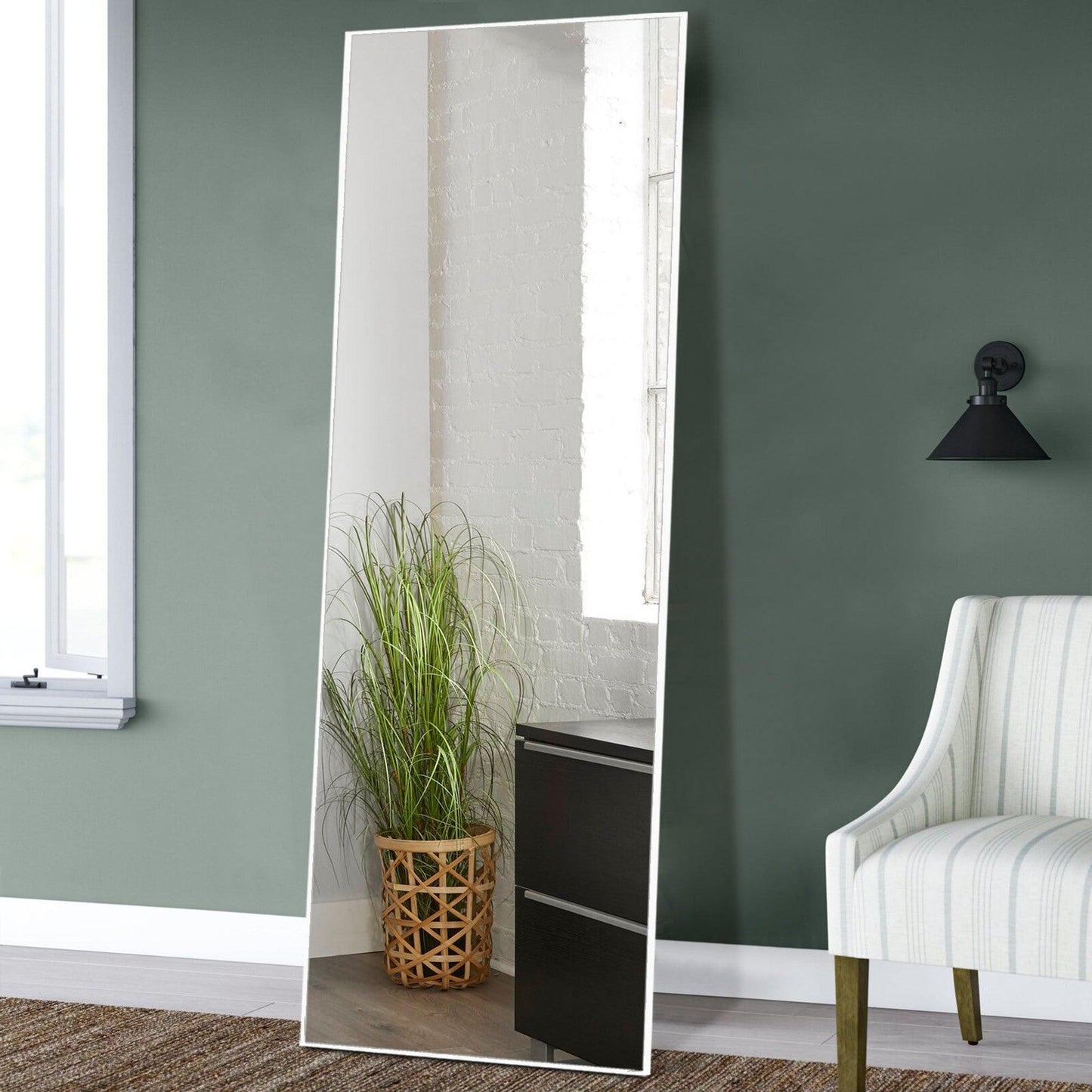HomeRoots Minimal White Rectangular Full-length Wall Mirror