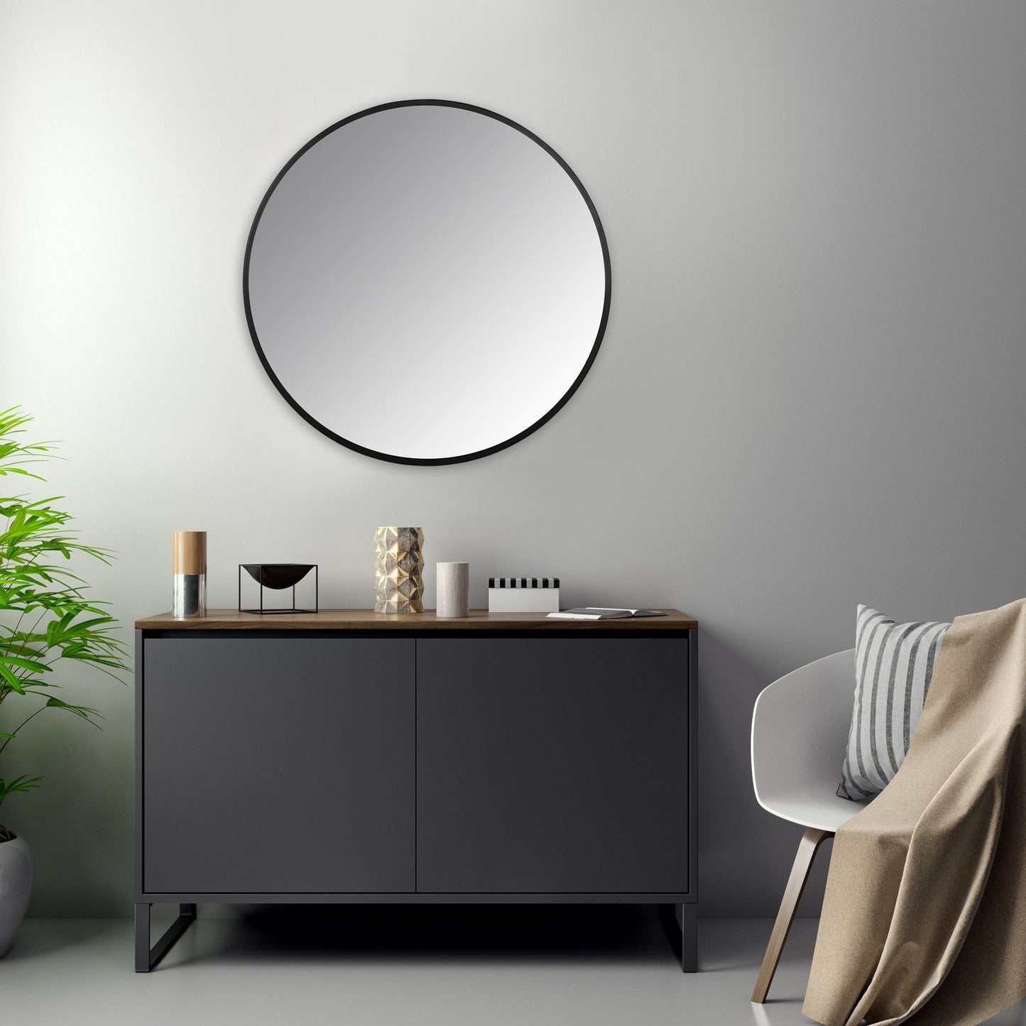 HomeRoots Minimalist Black Round Wall Mirror