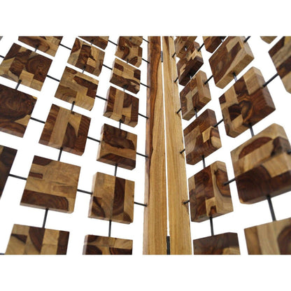 HomeRoots Mod Floating Wood Squares Three Panel Room Divider Screen in Brown Finish