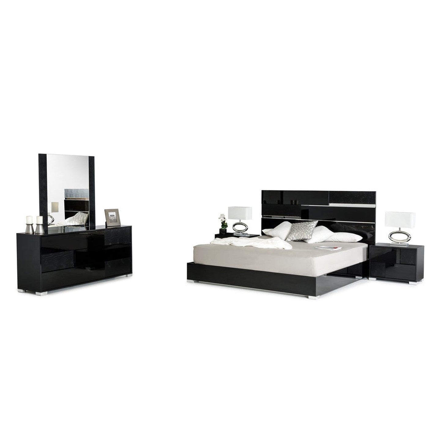 HomeRoots Modern 3 Drawer Cabinet With Black Crocodile Finish
