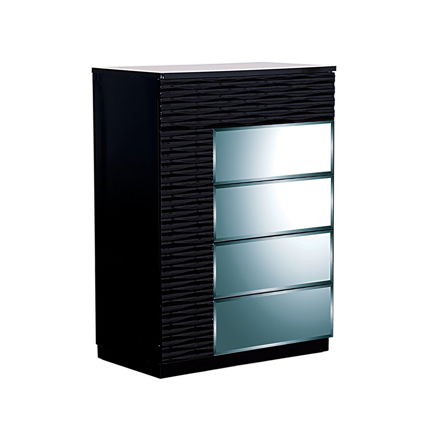 HomeRoots Modern Black Cabinet With Geometric Designed Panels 5 Drawers