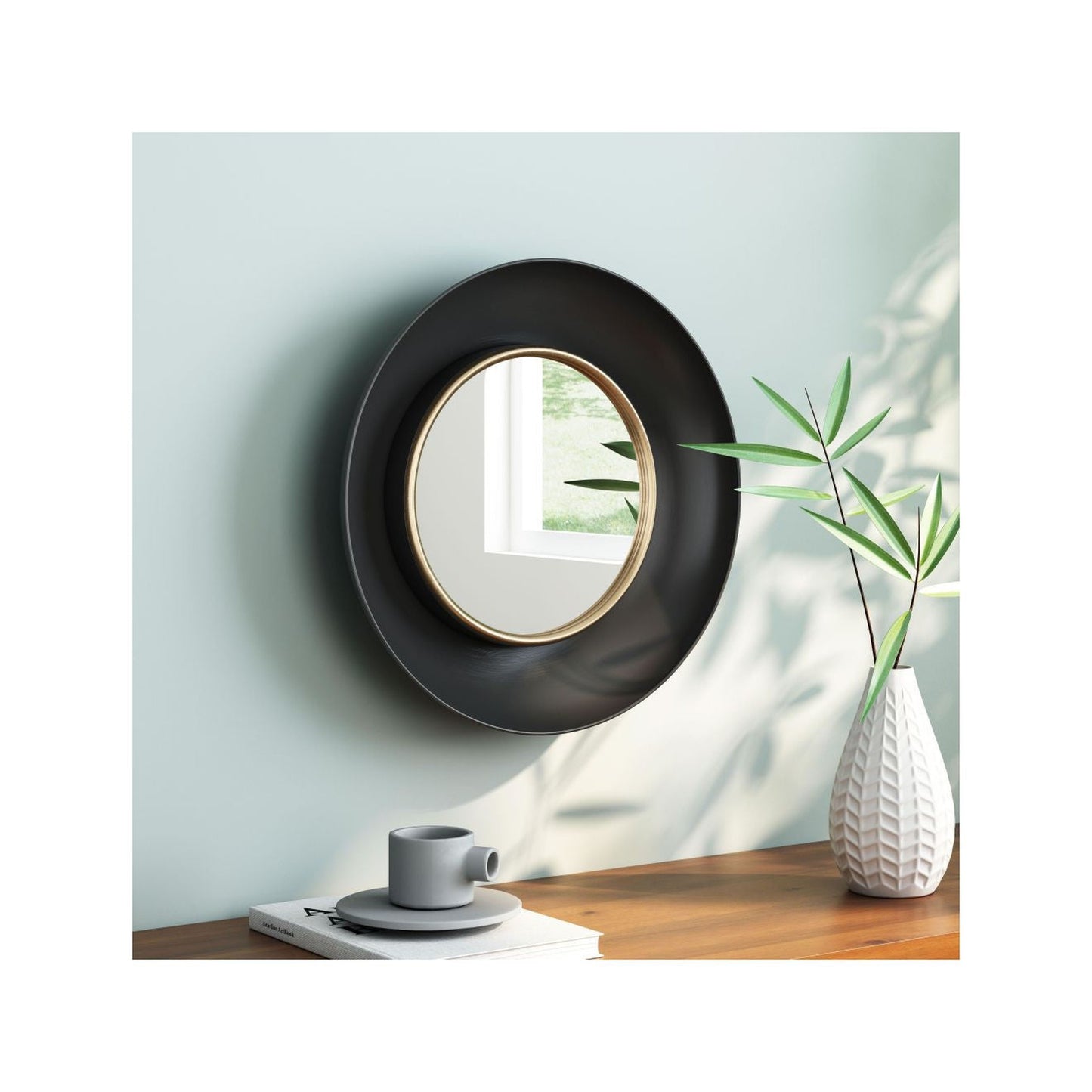 HomeRoots Modern Black Round Mirror
