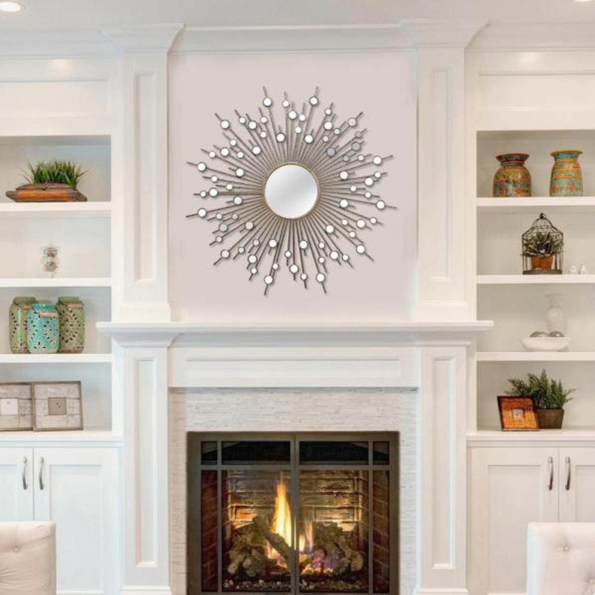 HomeRoots Modern Bronze Sunburst Design Wall Mirror with Mini Mirrors