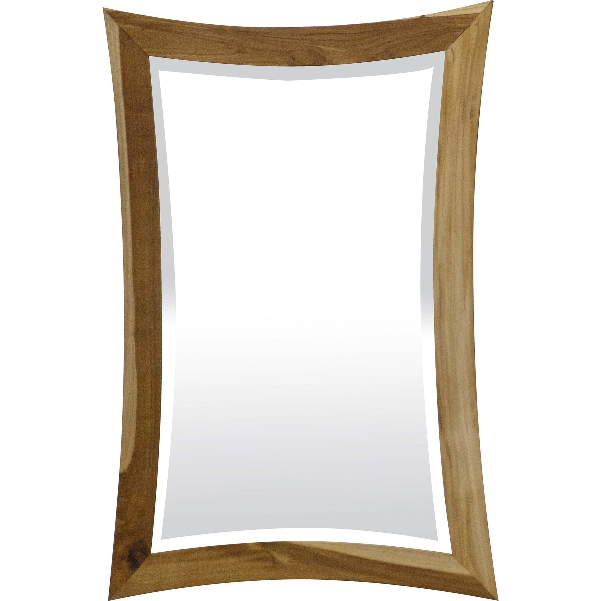 HomeRoots Modern Curves Solid Teak Wall Mirror in Natural Finish