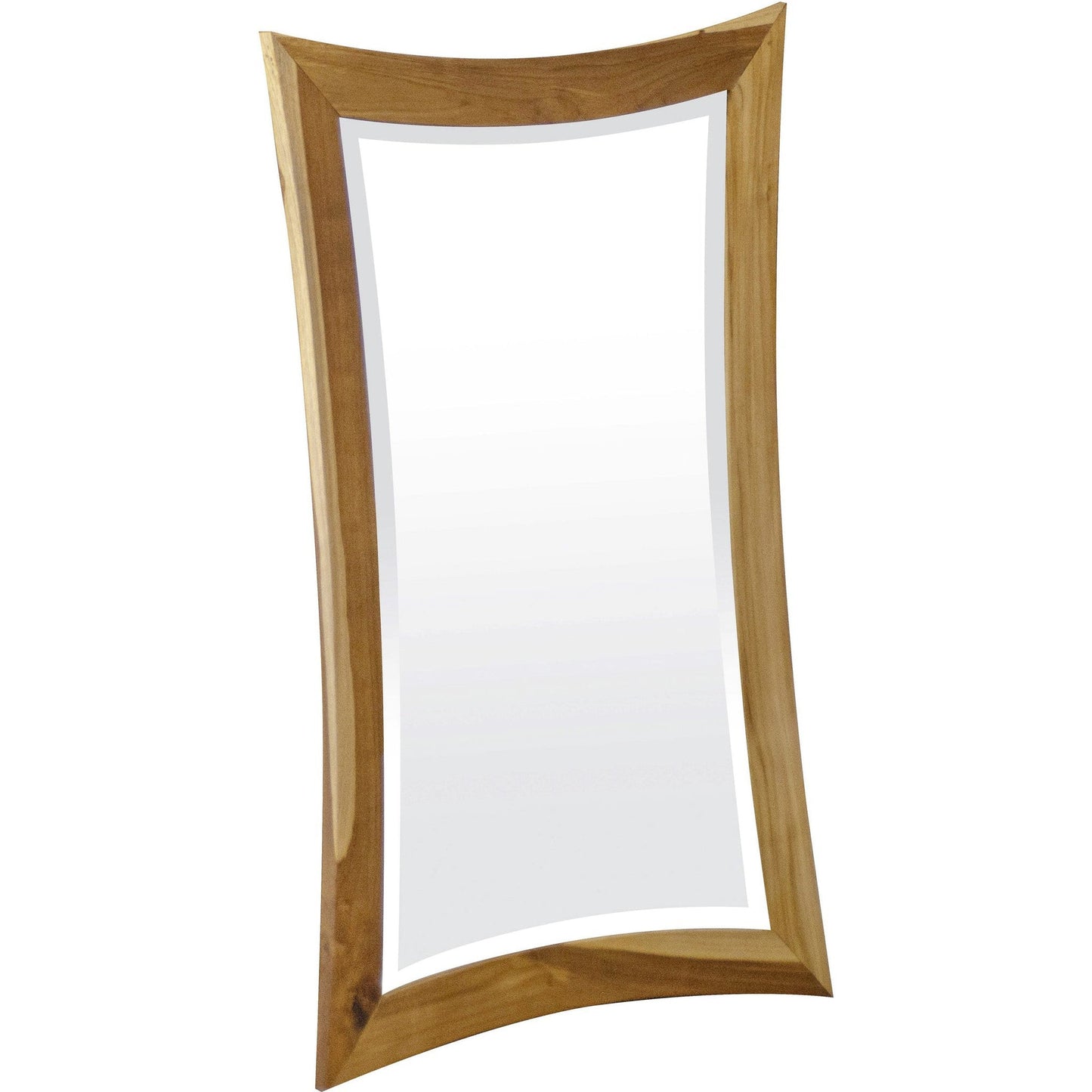 HomeRoots Modern Curves Solid Teak Wall Mirror in Natural Finish
