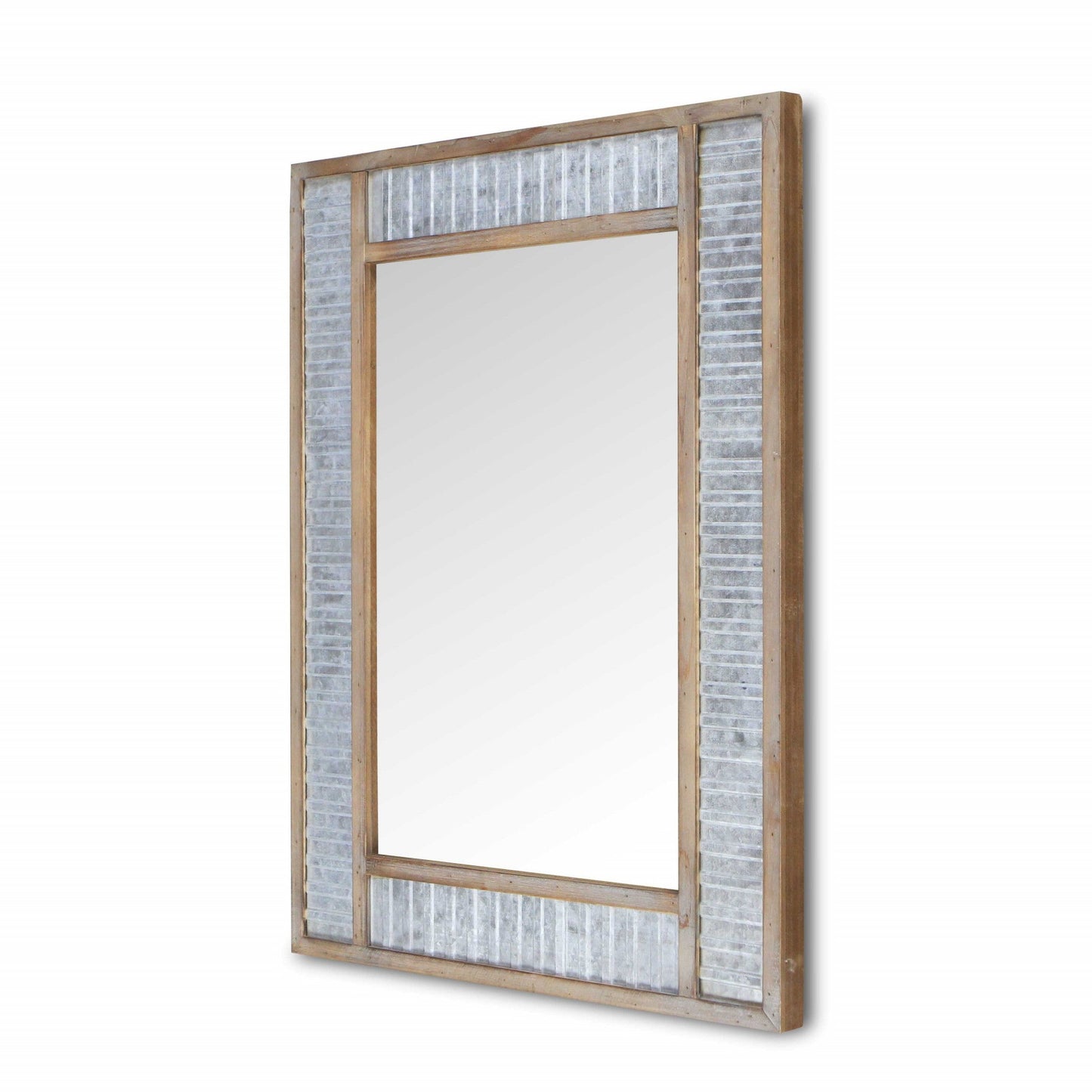 HomeRoots Modern Farmhouse Rectangular Wood and Galvanized Metal Wall Mirror