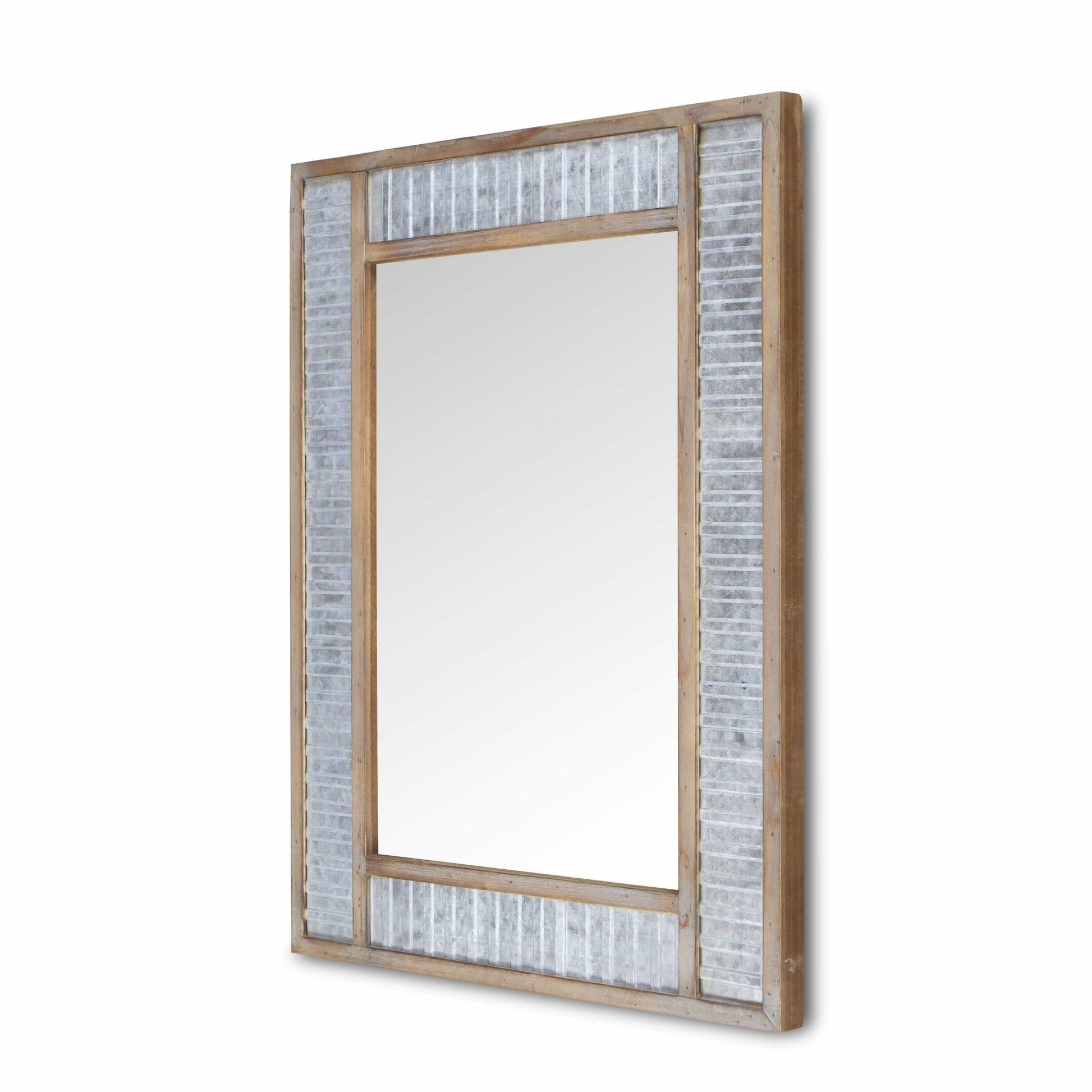 HomeRoots Modern Farmhouse Rectangular Wood and Galvanized Metal Wall Mirror