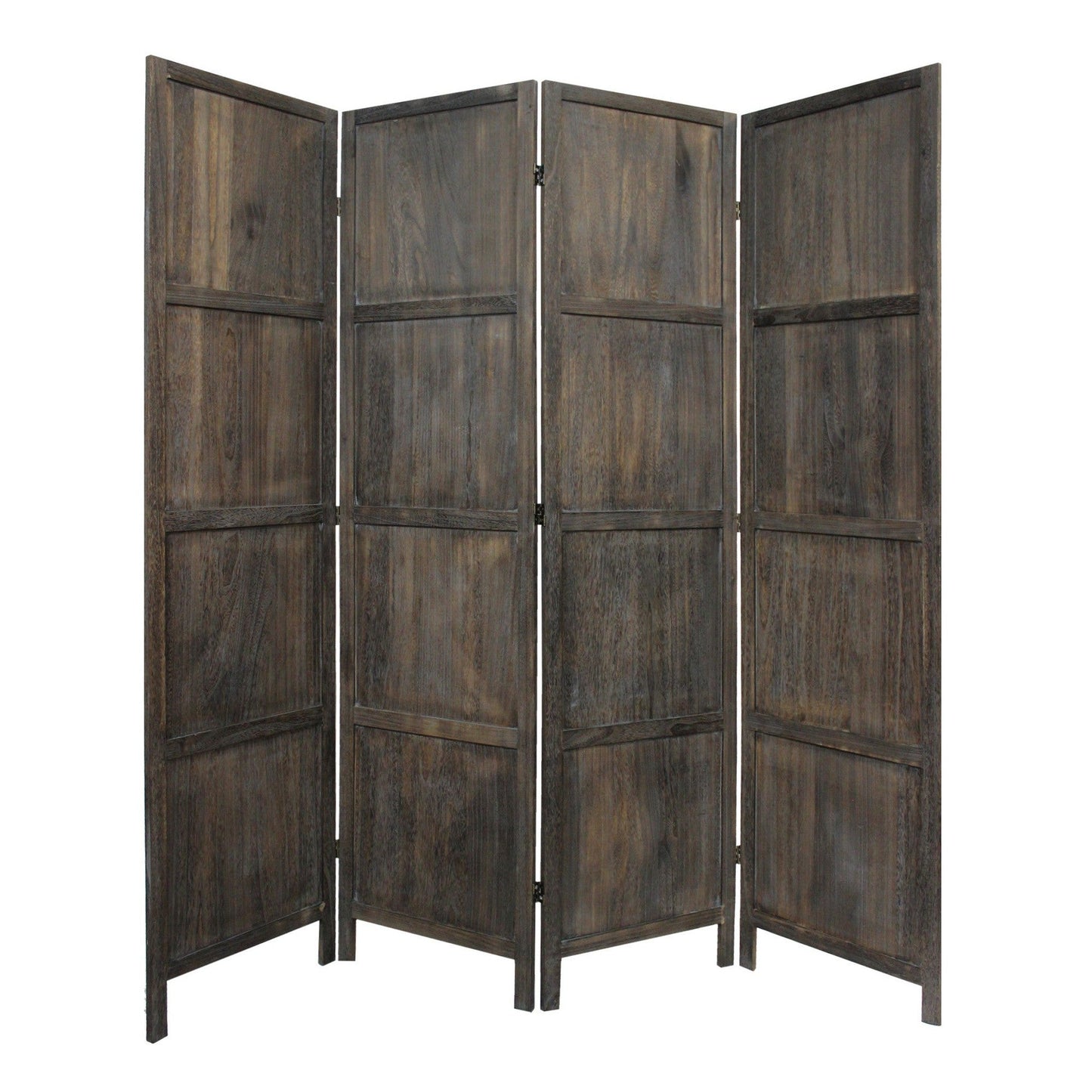 HomeRoots Modern Farmhouse Rustic Four Panel Room Divider Screen in Brown Finish