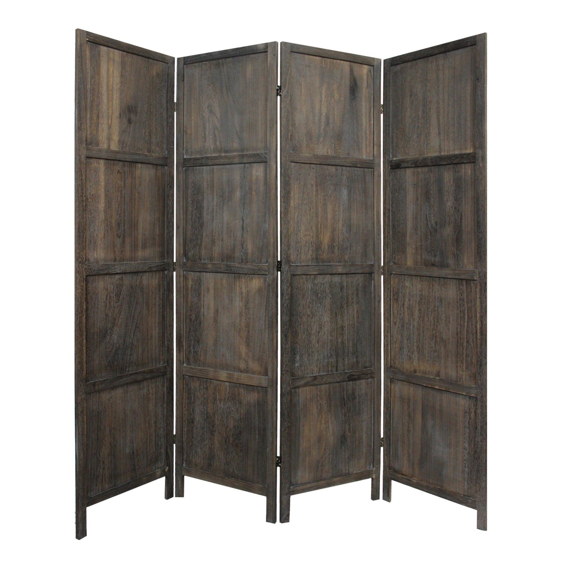 HomeRoots Modern Farmhouse Rustic Four Panel Room Divider Screen in Brown Finish