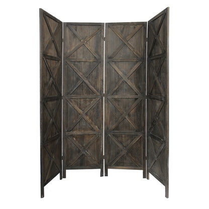 HomeRoots Modern Farmhouse Rustic Four Panel Room Divider Screen in Brown Finish