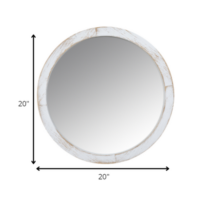 HomeRoots Modern Farmhouse Rustic White Wash Round Wall Mirror
