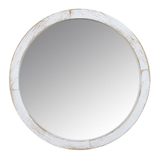 HomeRoots Modern Farmhouse Rustic White Wash Round Wall Mirror
