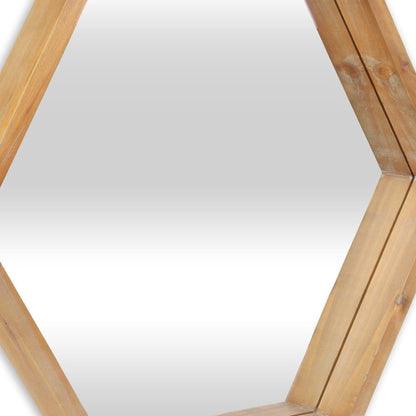 HomeRoots Modern Natural Wood Finish Hexagonal Wall Mirror