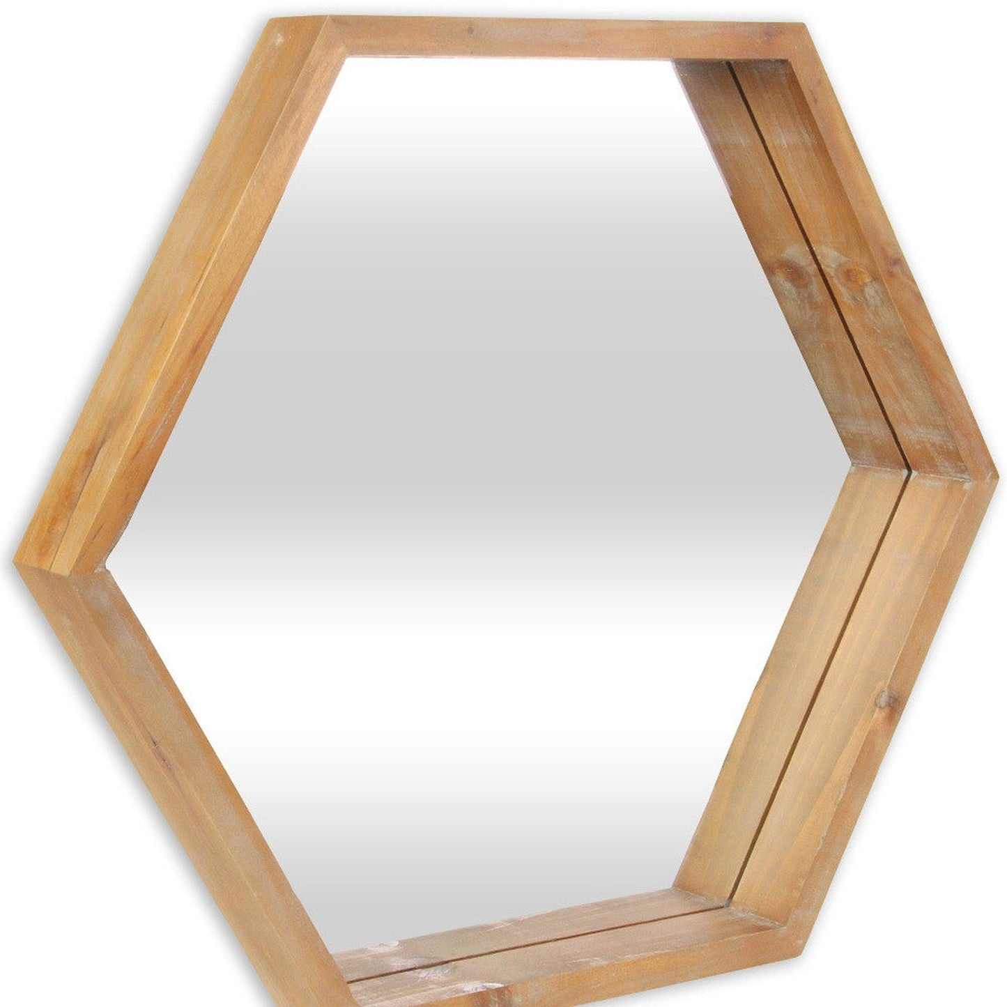 HomeRoots Modern Natural Wood Finish Hexagonal Wall Mirror
