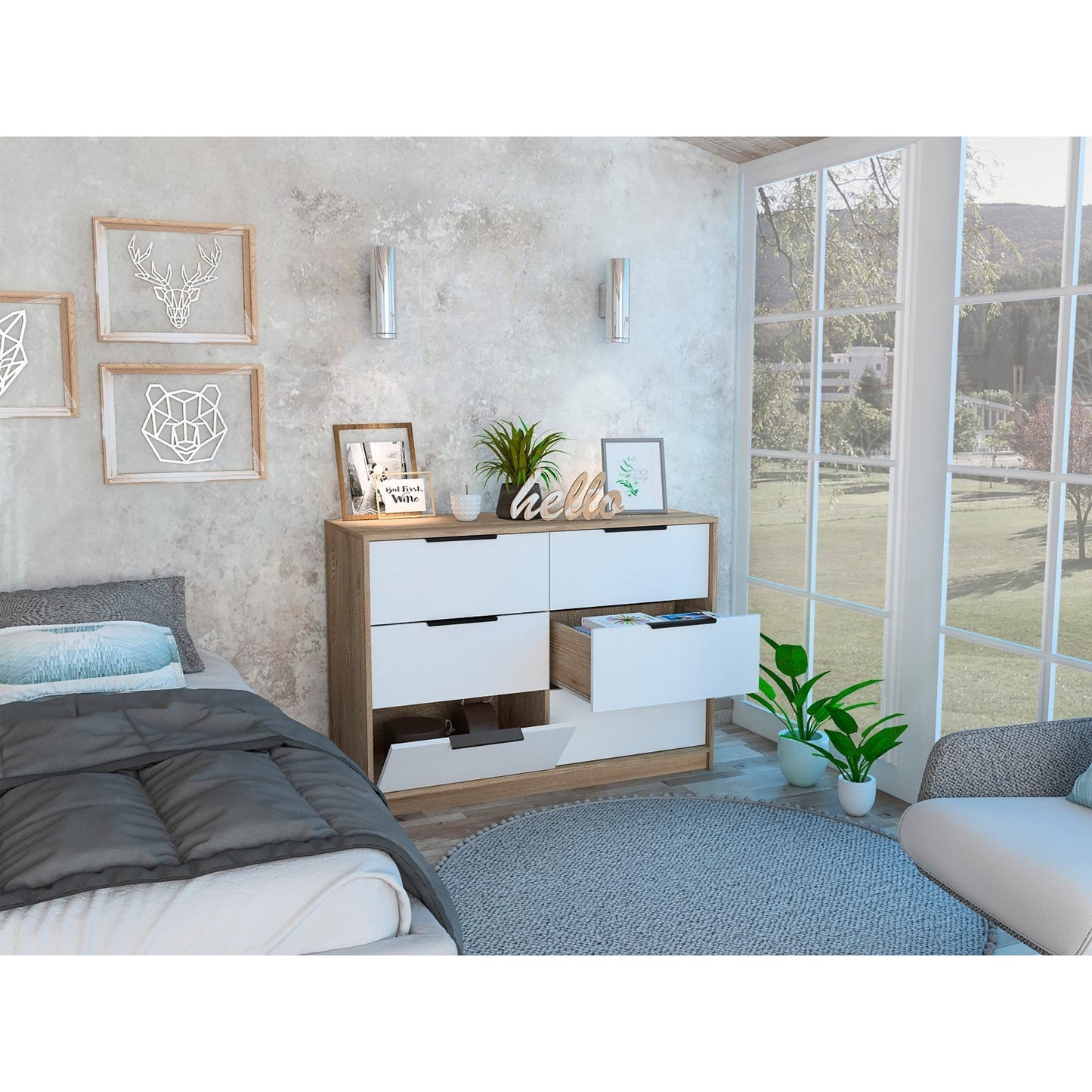 HomeRoots Modern Rustic White And Natural Dresser