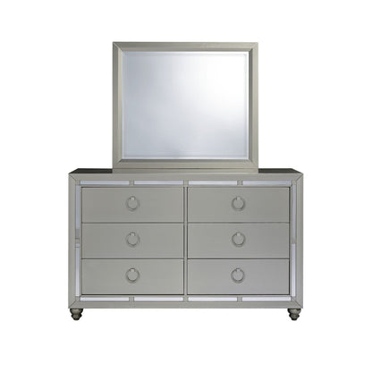 HomeRoots Modern Silver Tone Mirror with Sleek Wood Trim