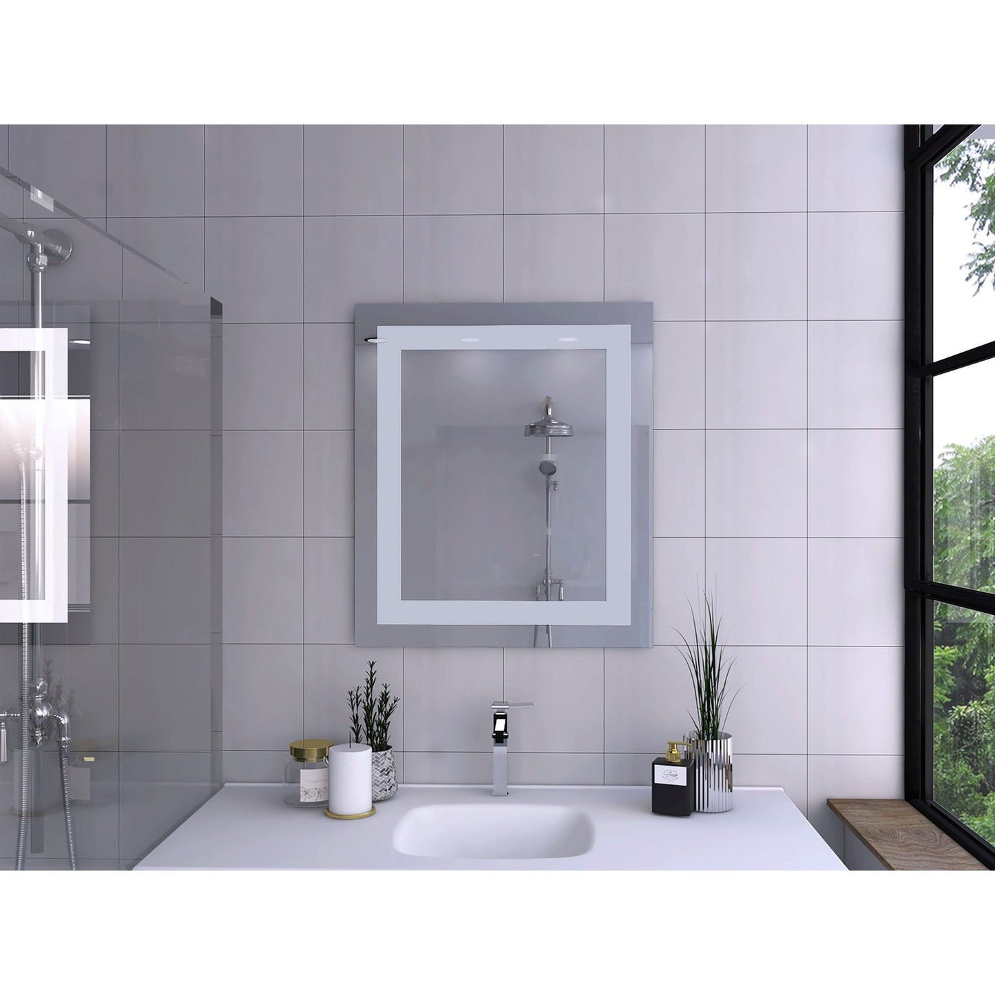 HomeRoots Modern White Border Rectangle Wall Mirror