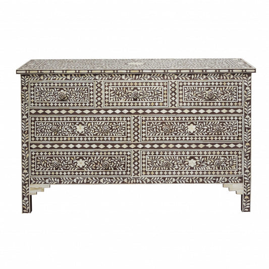 HomeRoots Moroccan Brown and White Bone Buffet or Cabinet