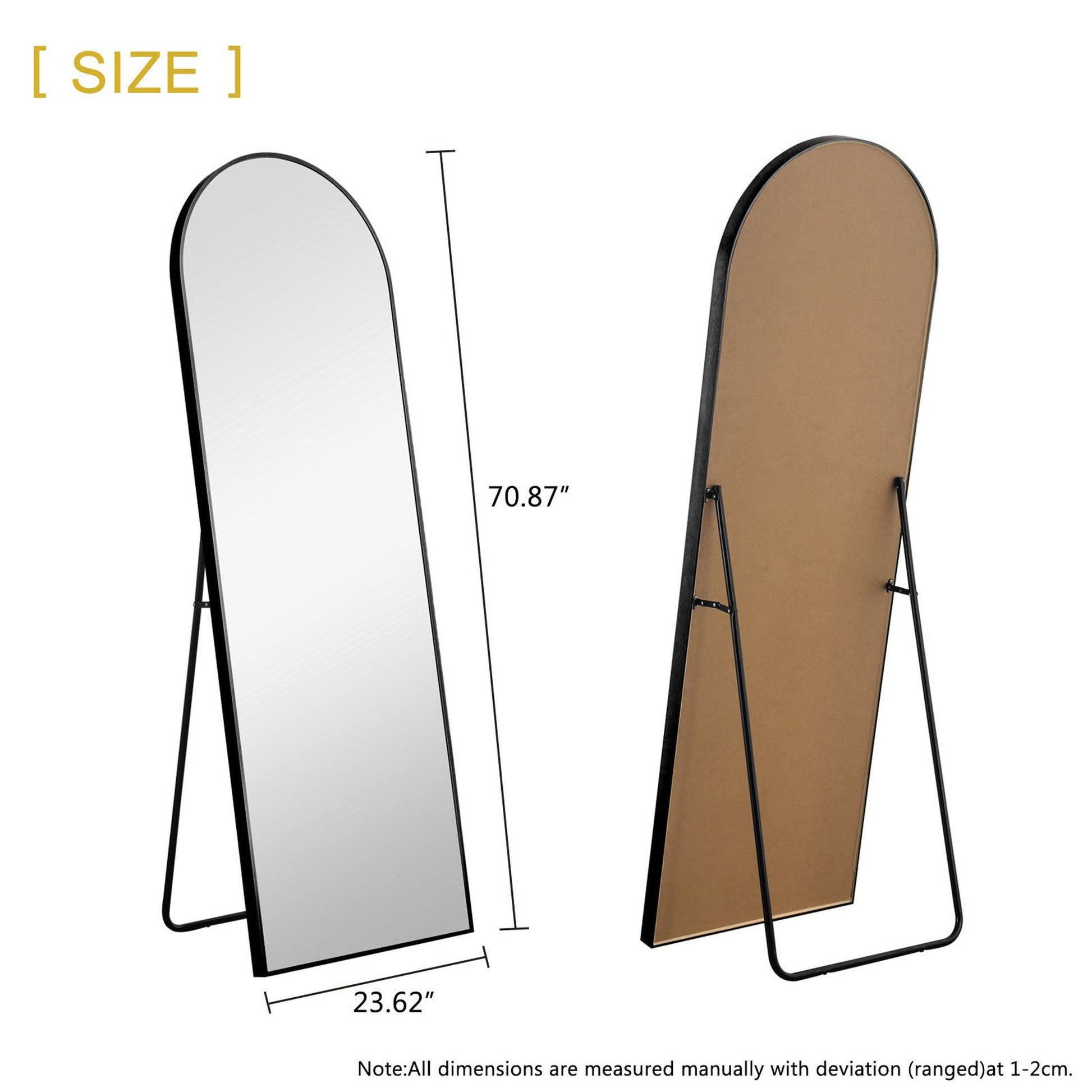 HomeRoots Narrow Black Arched Full Length Floor Mirror with Stand