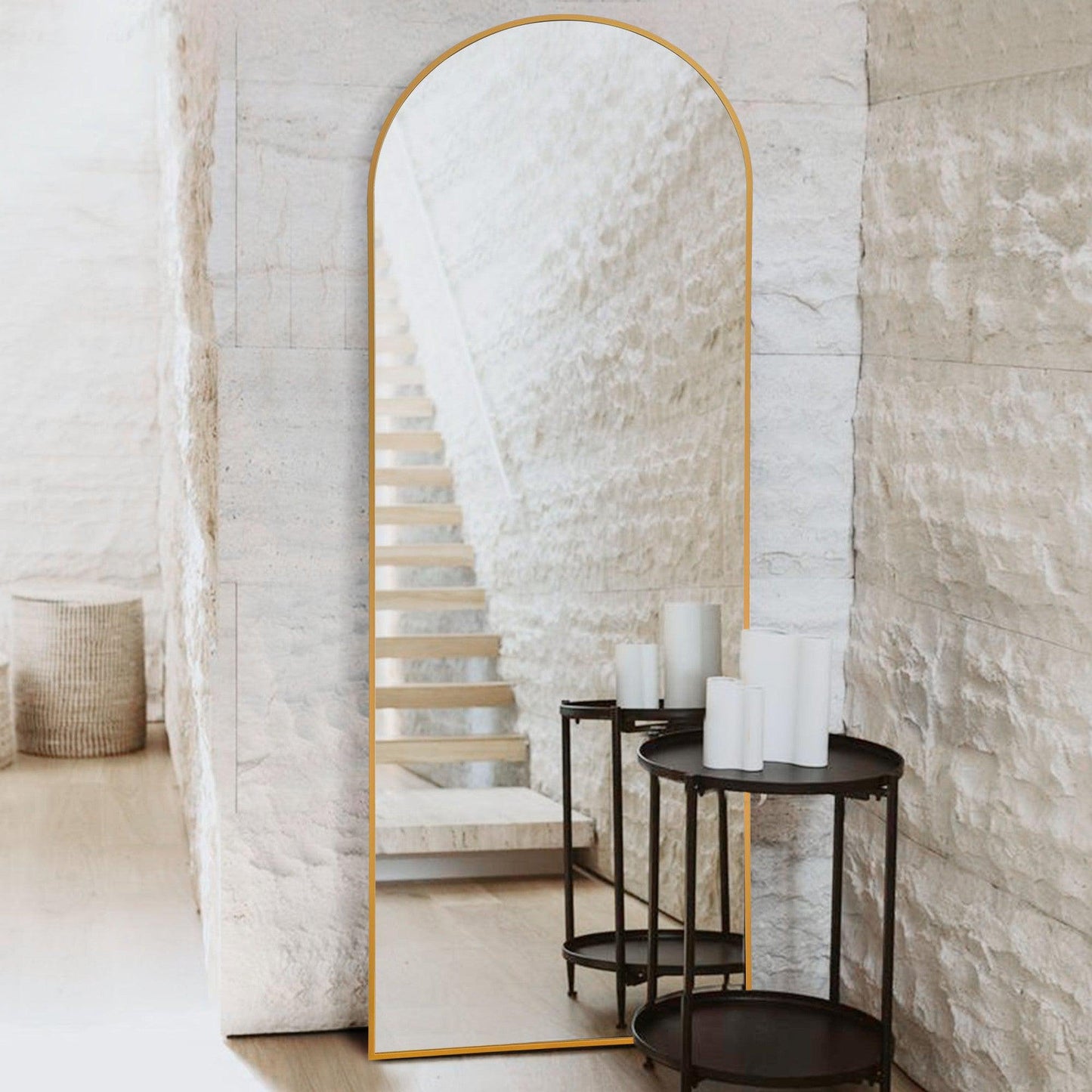 HomeRoots Narrow Gold Arched Full-length Floor Mirror with Stand