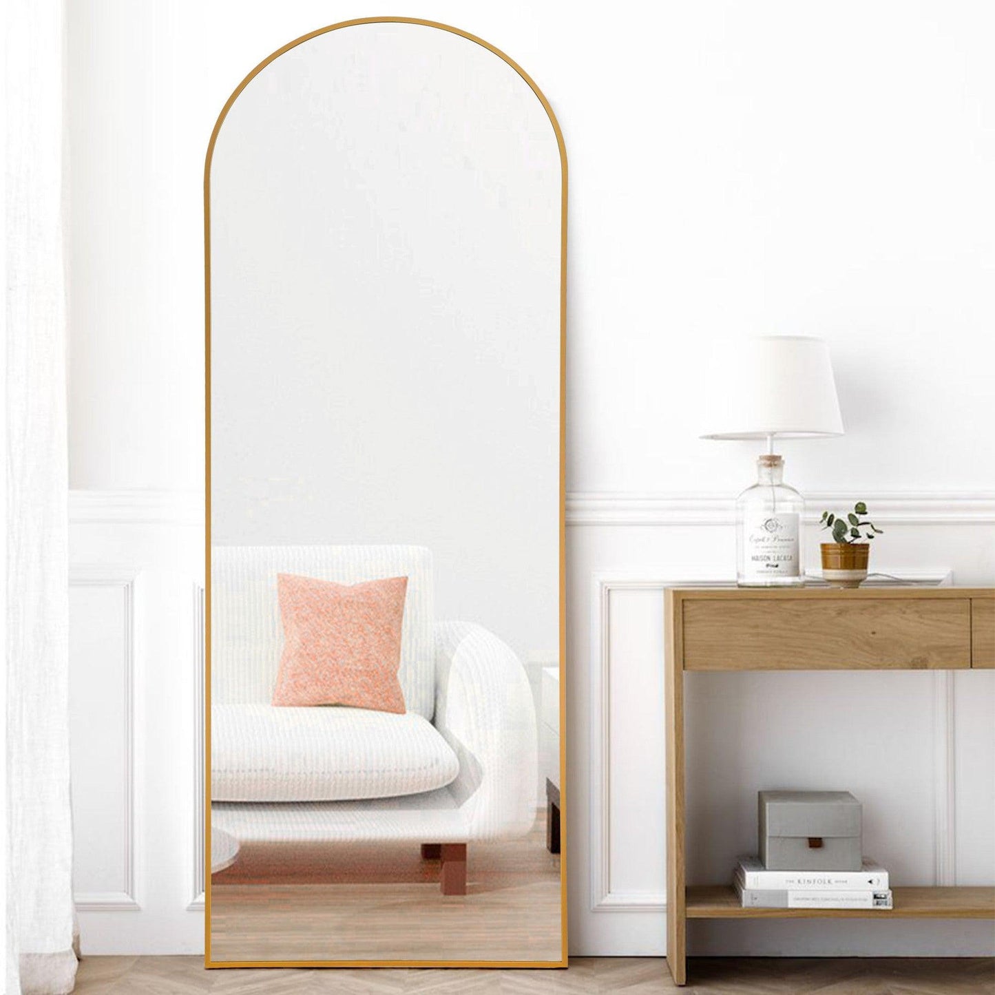 HomeRoots Narrow Gold Arched Full-length Floor Mirror with Stand