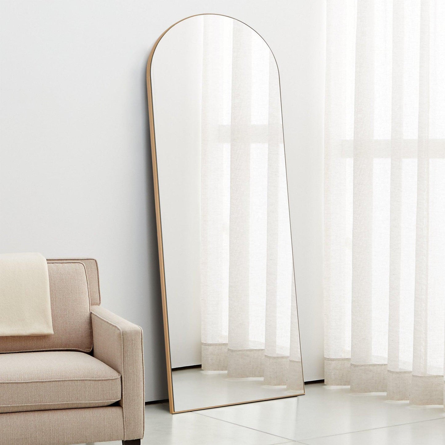 HomeRoots Narrow Gold Arched Wooden Mirror