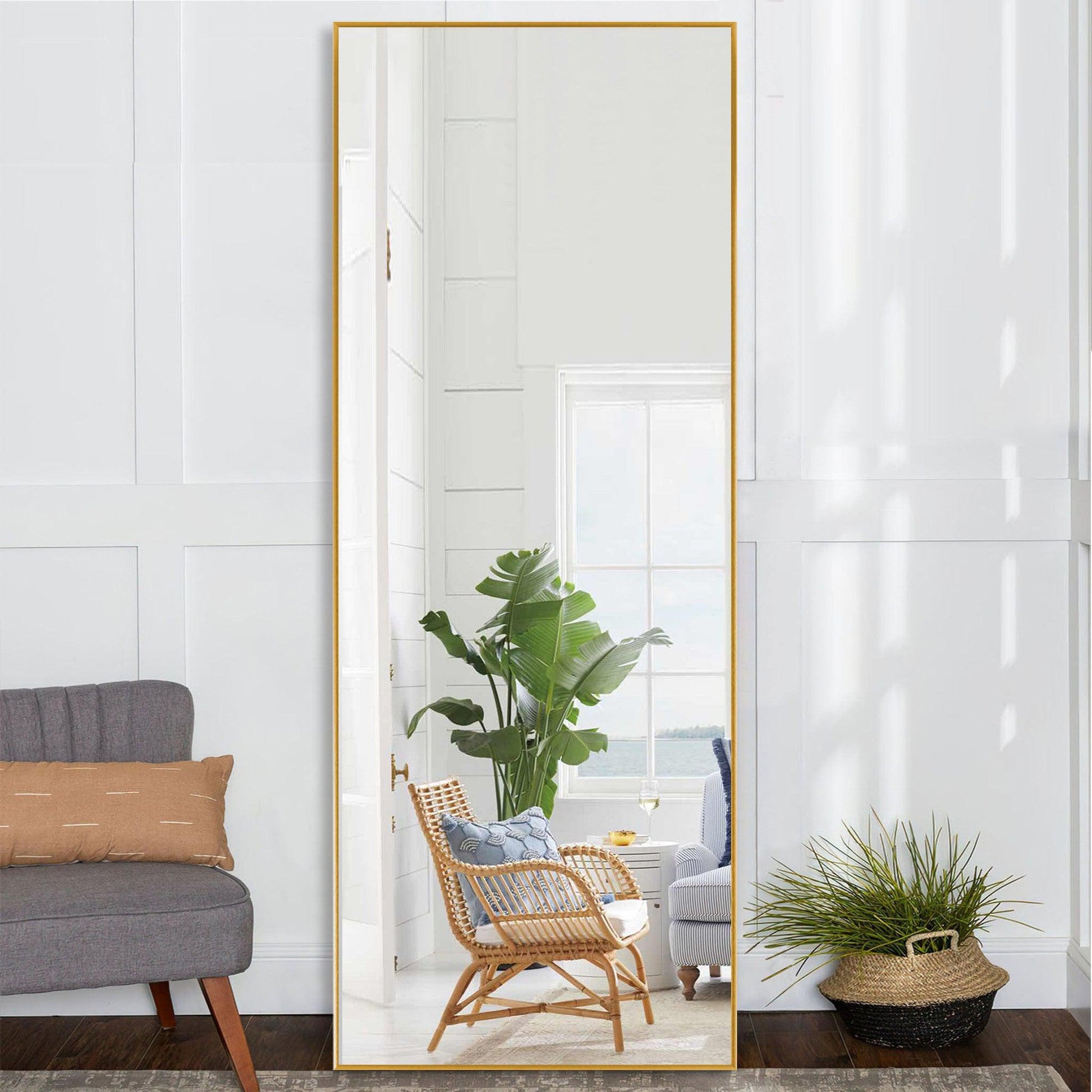 HomeRoots Narrow Minimal Gold Full-length Floor Mirror With Standing