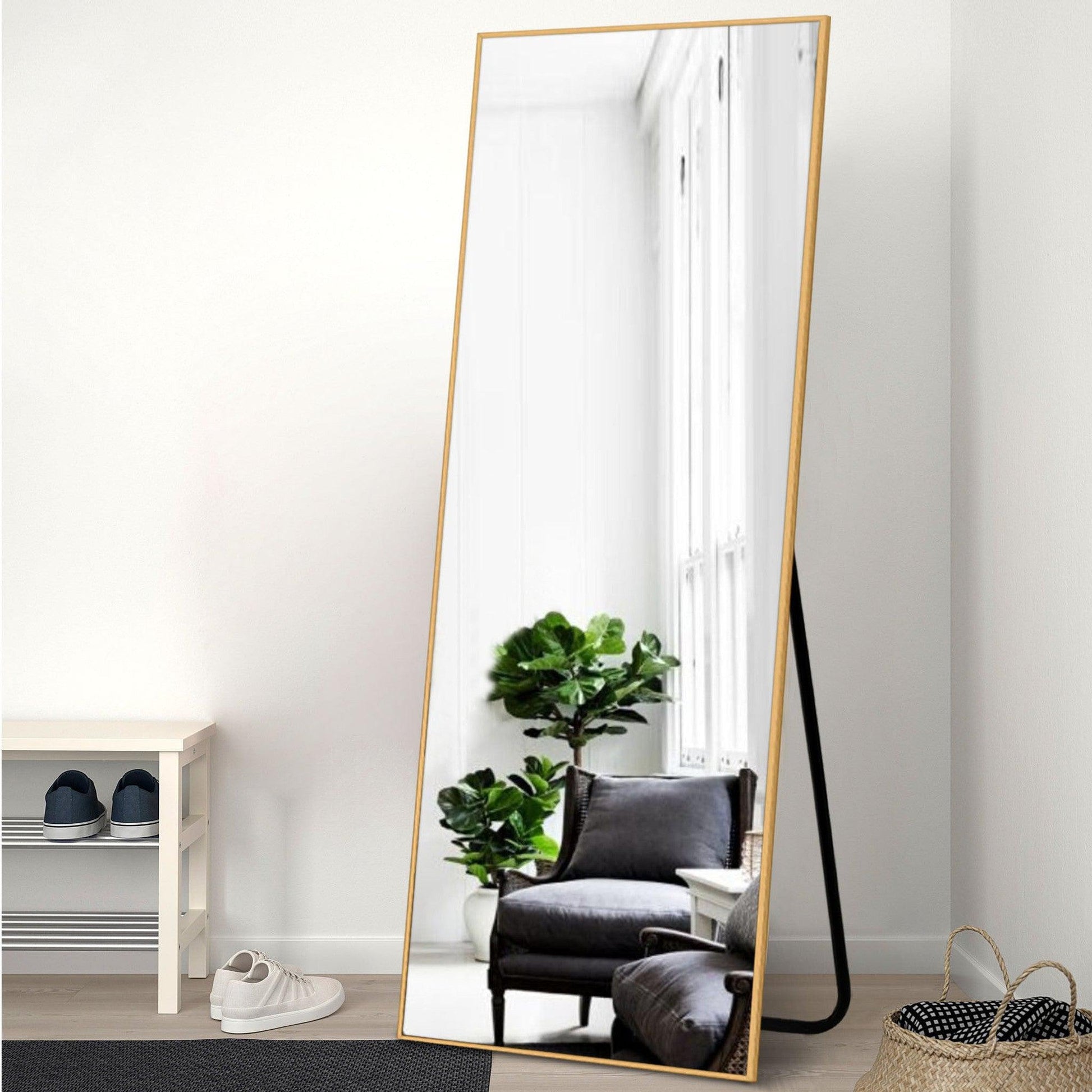 HomeRoots Narrow Minimal Gold Full-length Floor Mirror With Standing