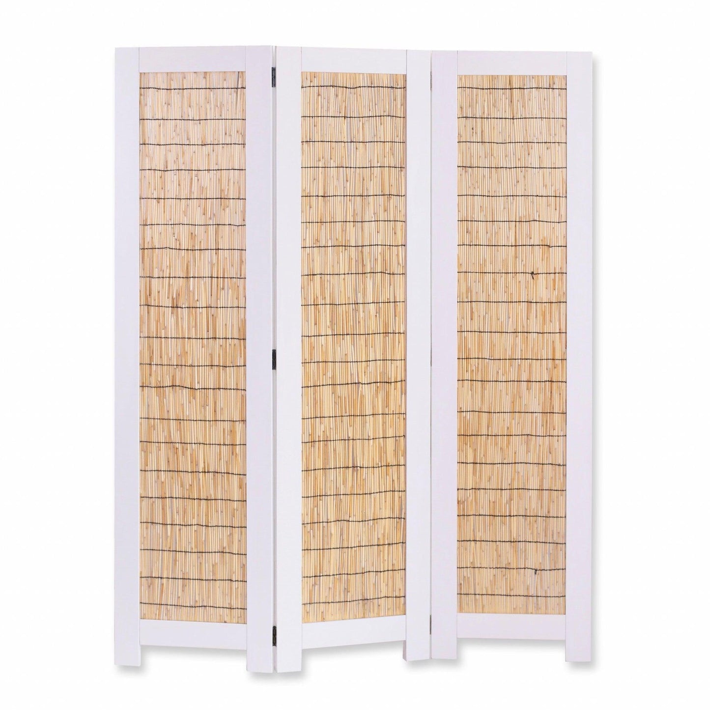 HomeRoots Natural Three Panel Room Divider Screen With White Finish