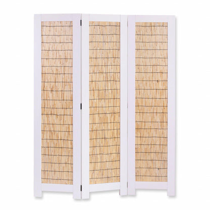 HomeRoots Natural Three Panel Room Divider Screen With White Finish