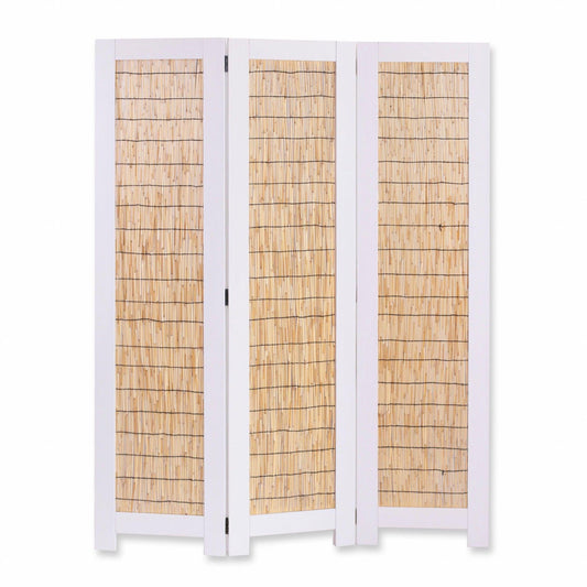 HomeRoots Natural Three Panel Room Divider Screen With White Finish