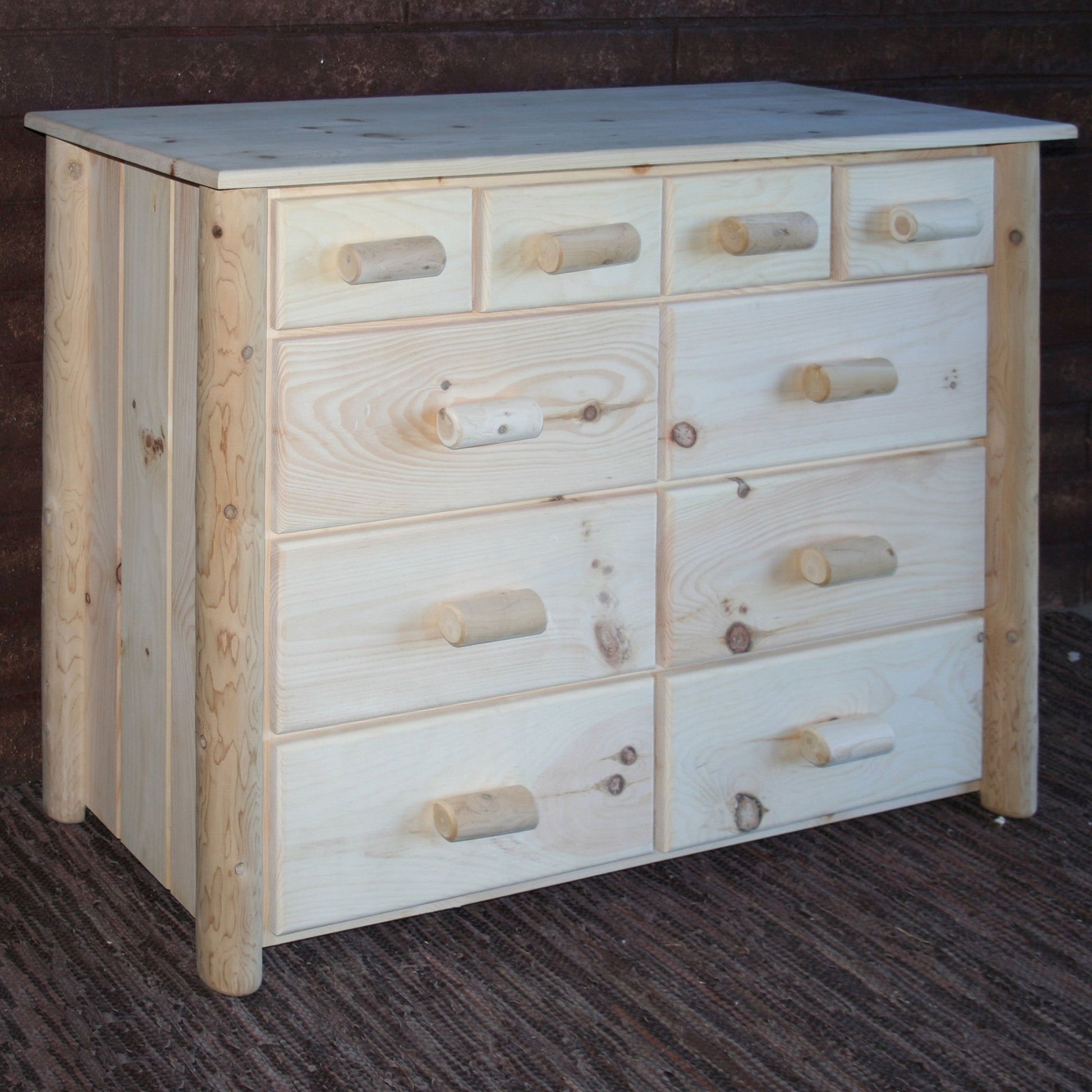 HomeRoots Natural Unfinished Wood Ten Drawer Cabinet
