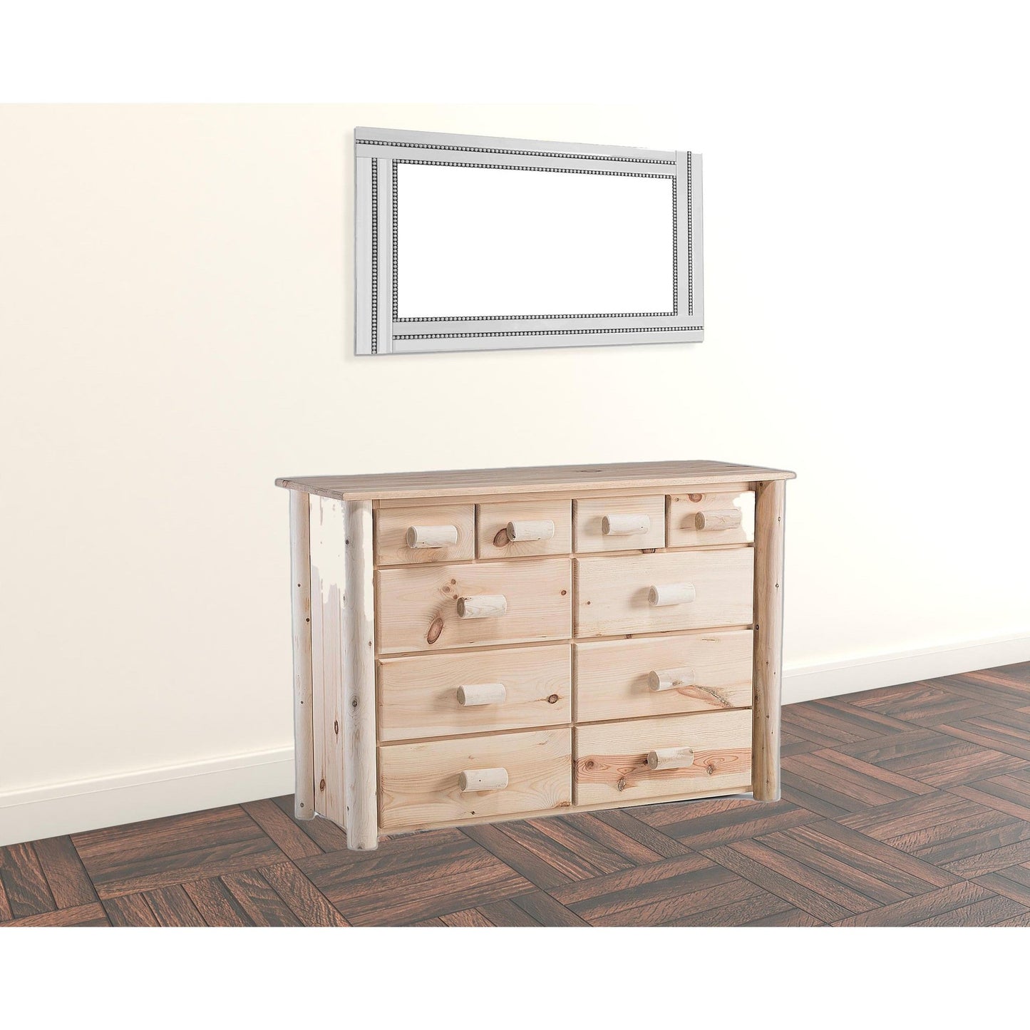 HomeRoots Natural Unfinished Wood Ten Drawer Cabinet
