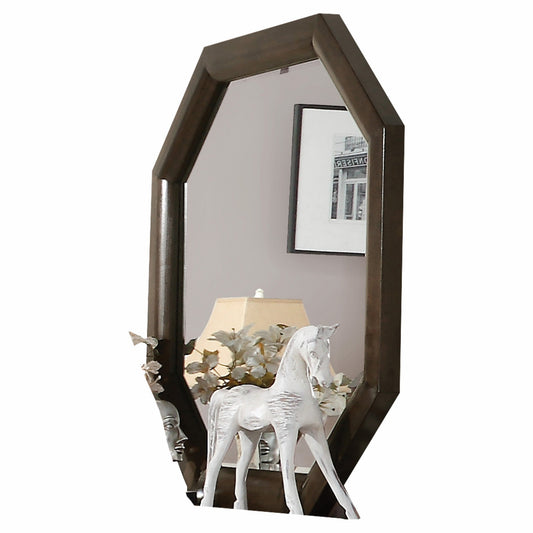 HomeRoots Octagonal Frame Wall Mirror in Tobacco Wood Finish