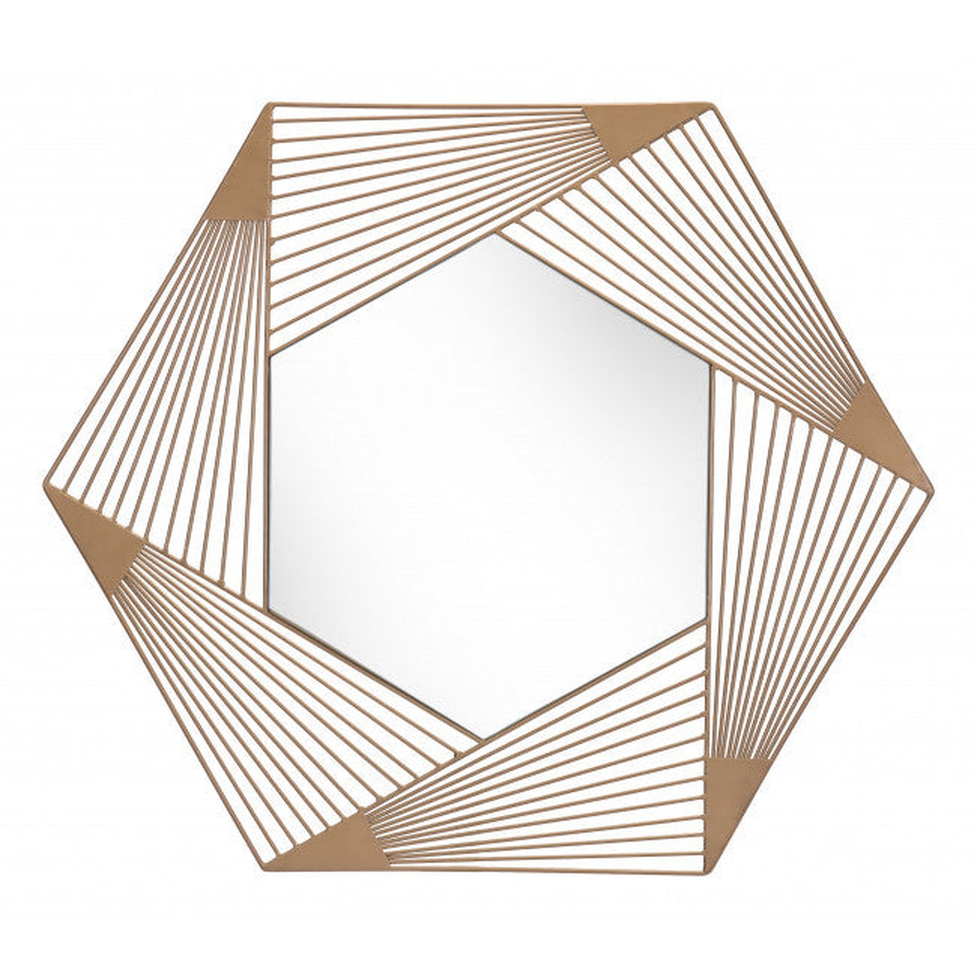 HomeRoots Octagonal Lines Gold Finish Wall Mirror