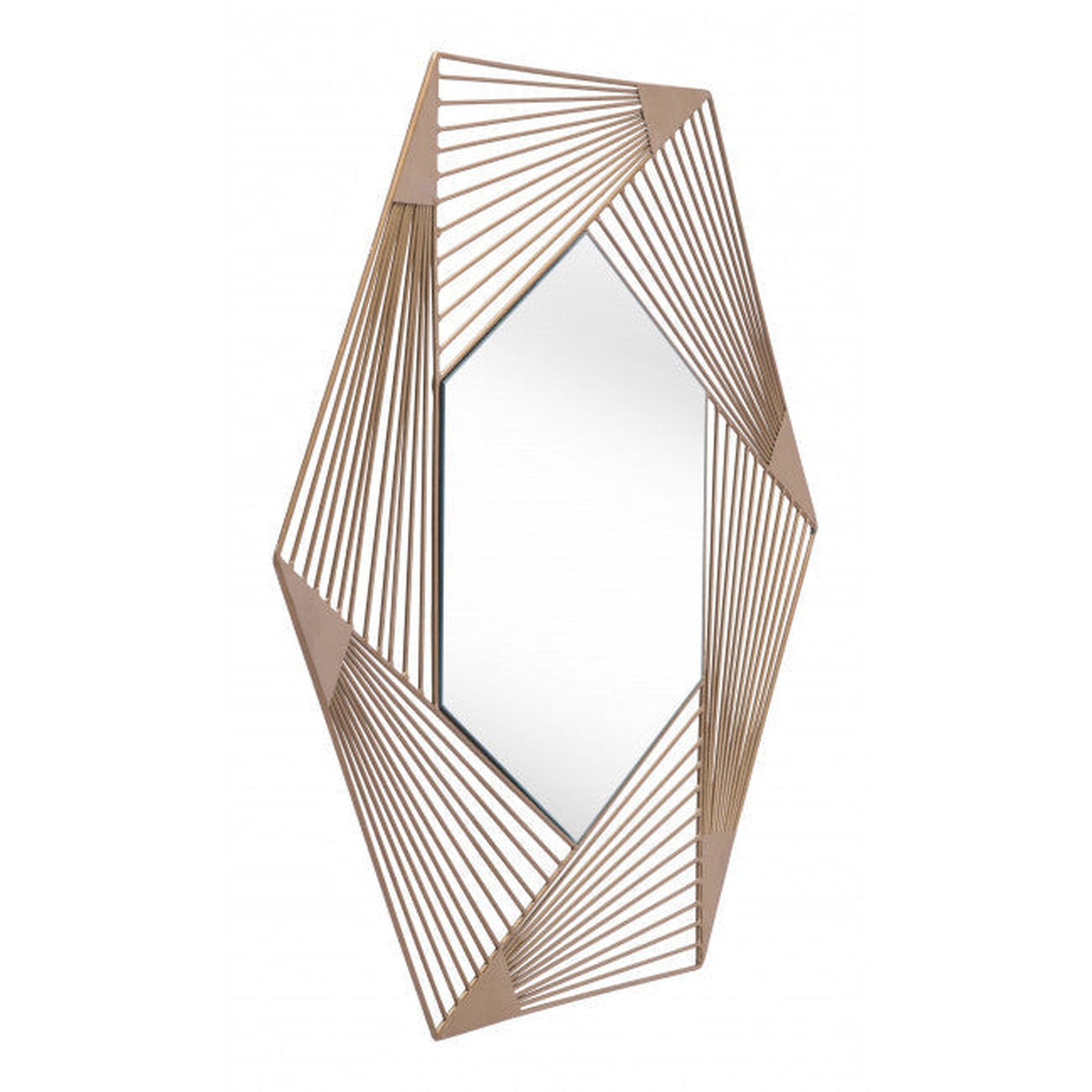 HomeRoots Octagonal Lines Gold Finish Wall Mirror