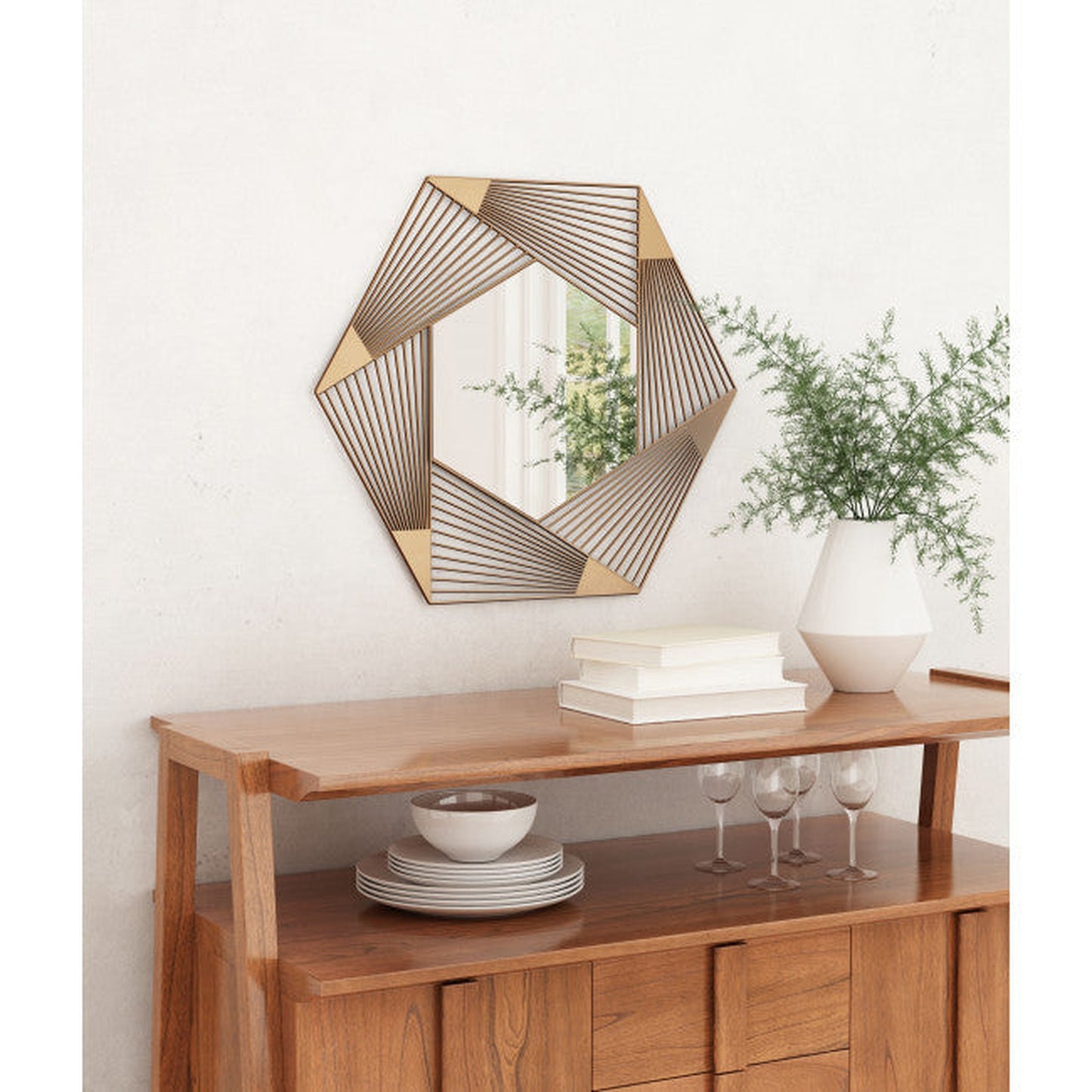 HomeRoots Octagonal Lines Gold Finish Wall Mirror