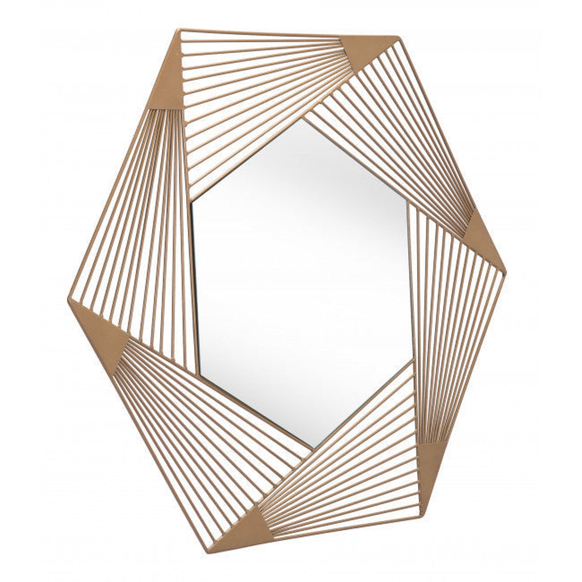 HomeRoots Octagonal Lines Gold Finish Wall Mirror