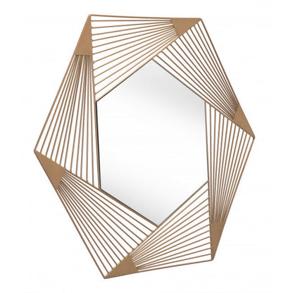 HomeRoots Octagonal Lines Gold Finish Wall Mirror