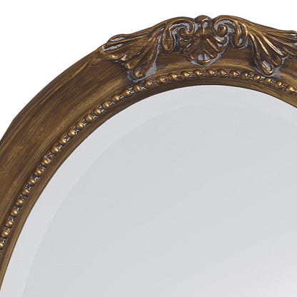 HomeRoots Oval Antique Gold Finish Mirror with Beaded Textured Frame