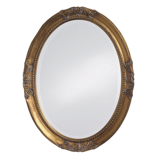 HomeRoots Oval Antique Gold Finish Mirror with Beaded Textured Frame