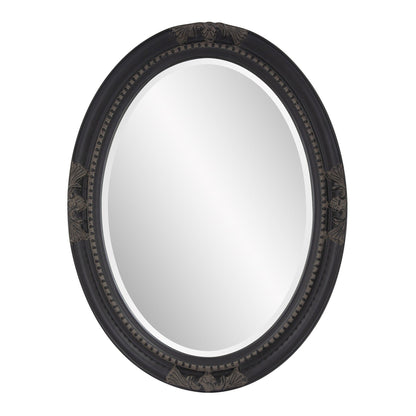 HomeRoots Oval Antiqued Black Wood Frame Mirror