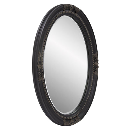 HomeRoots Oval Antiqued Black Wood Frame Mirror