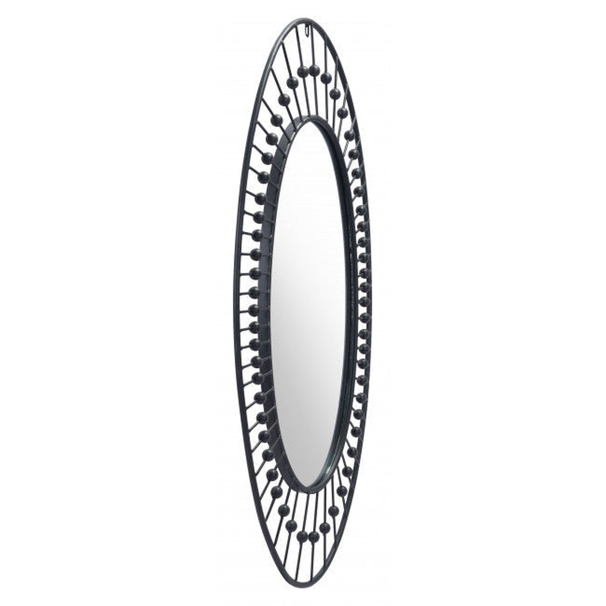 HomeRoots Oval Black Finish Spokes and Beads Wall Mirror